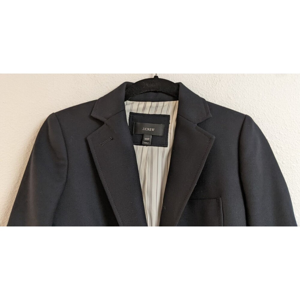 Women's J.CREW 100% Wool Navy Blue SCHOOLBOY 2 Button Blazer 00 Petite - Picture 2 of 15